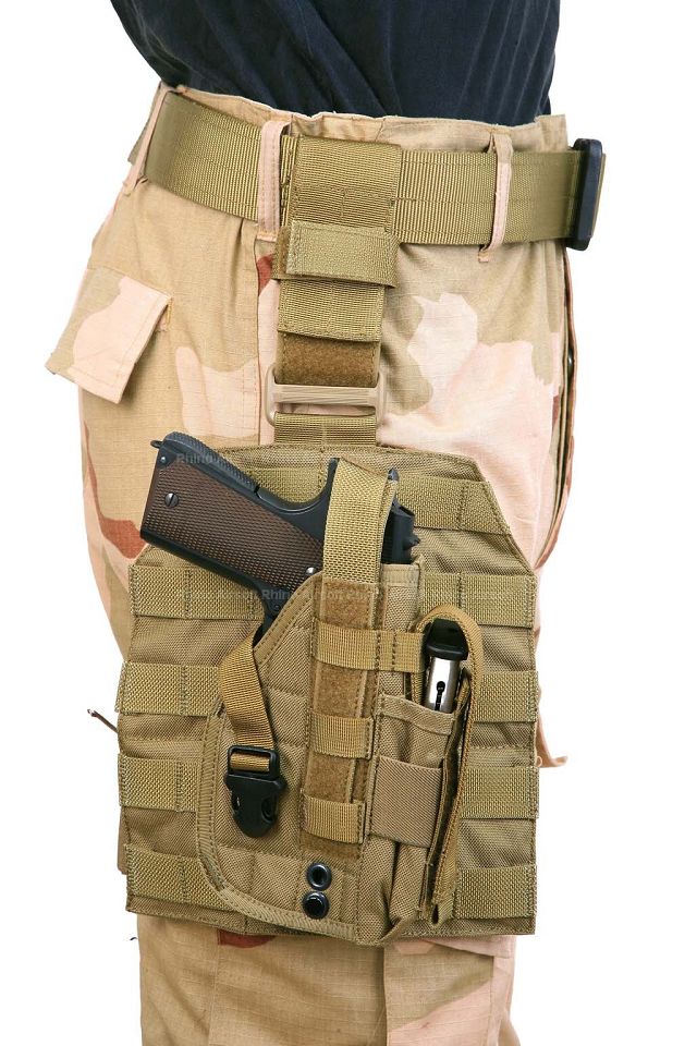 Pantac MOLLE Style Leg Panel with Holster (Khaki / CORDURA)